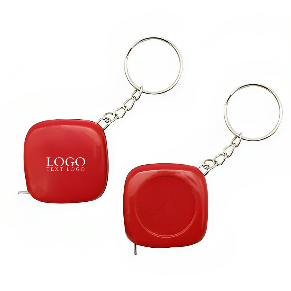 Square Tape Measure Keychain Red with Logo