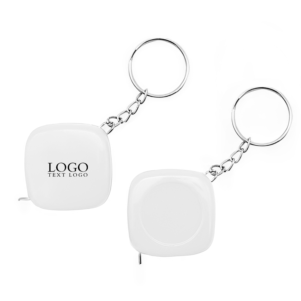Square Tape Measure Keychain White with Logo