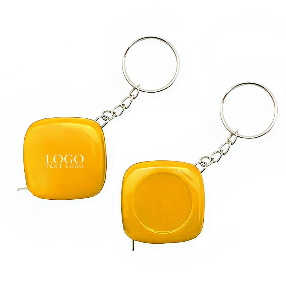 Square Tape Measure Keychain Yellow with Logo