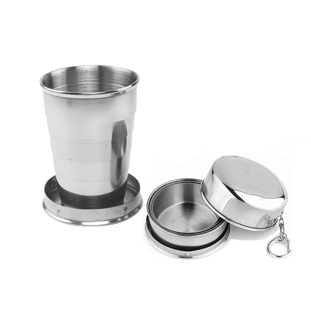 Stainless Steel Collapsible Cup Keychain Silver