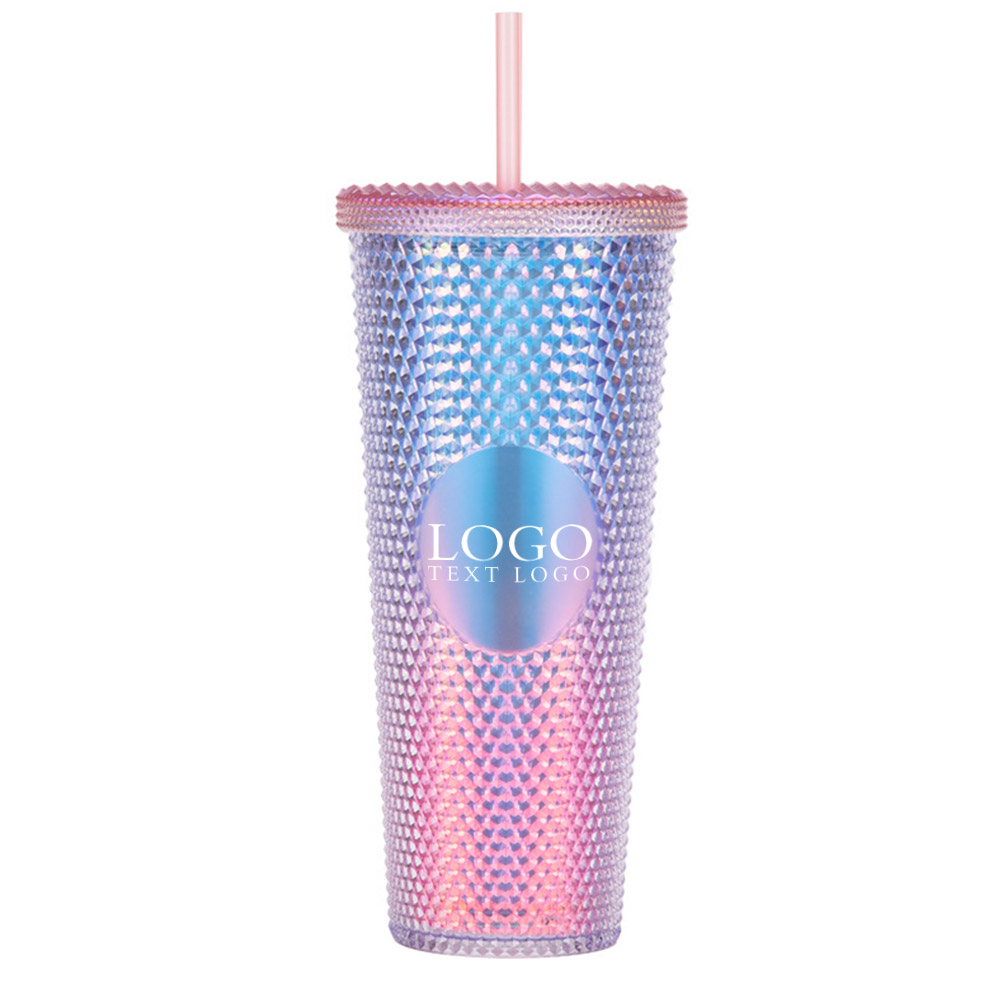 Studded Tumbler with Lid and Straw Blue Pink with Logo