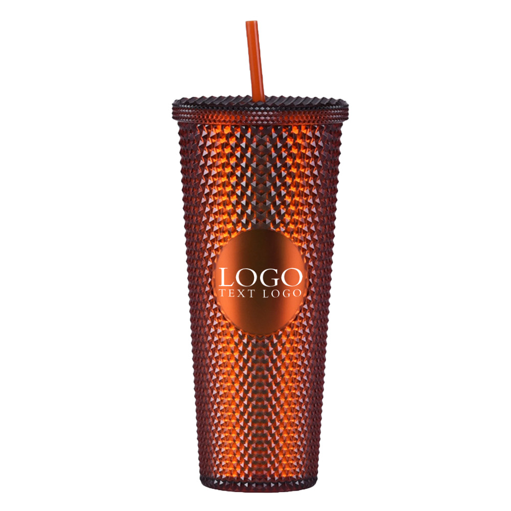 Studded Tumbler with Lid and Straw Brown with Logo