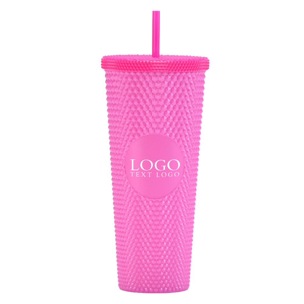 Studded Tumbler with Lid and Straw Hot Pink with Logo