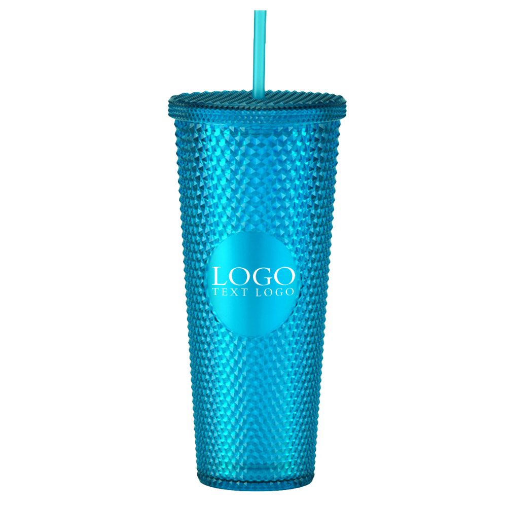 Studded Tumbler with Lid and Straw Ice Blue with Logo