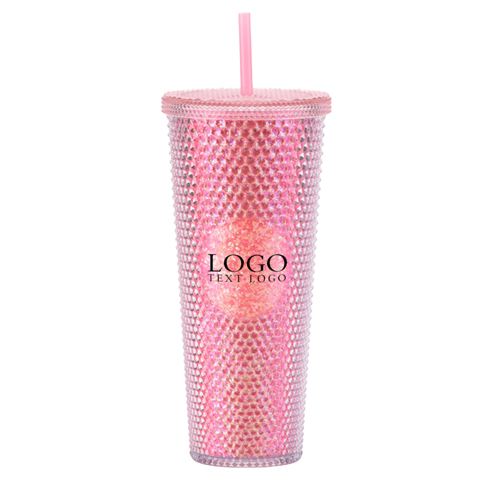 Studded Tumbler with Lid and Straw Pink with Logo
