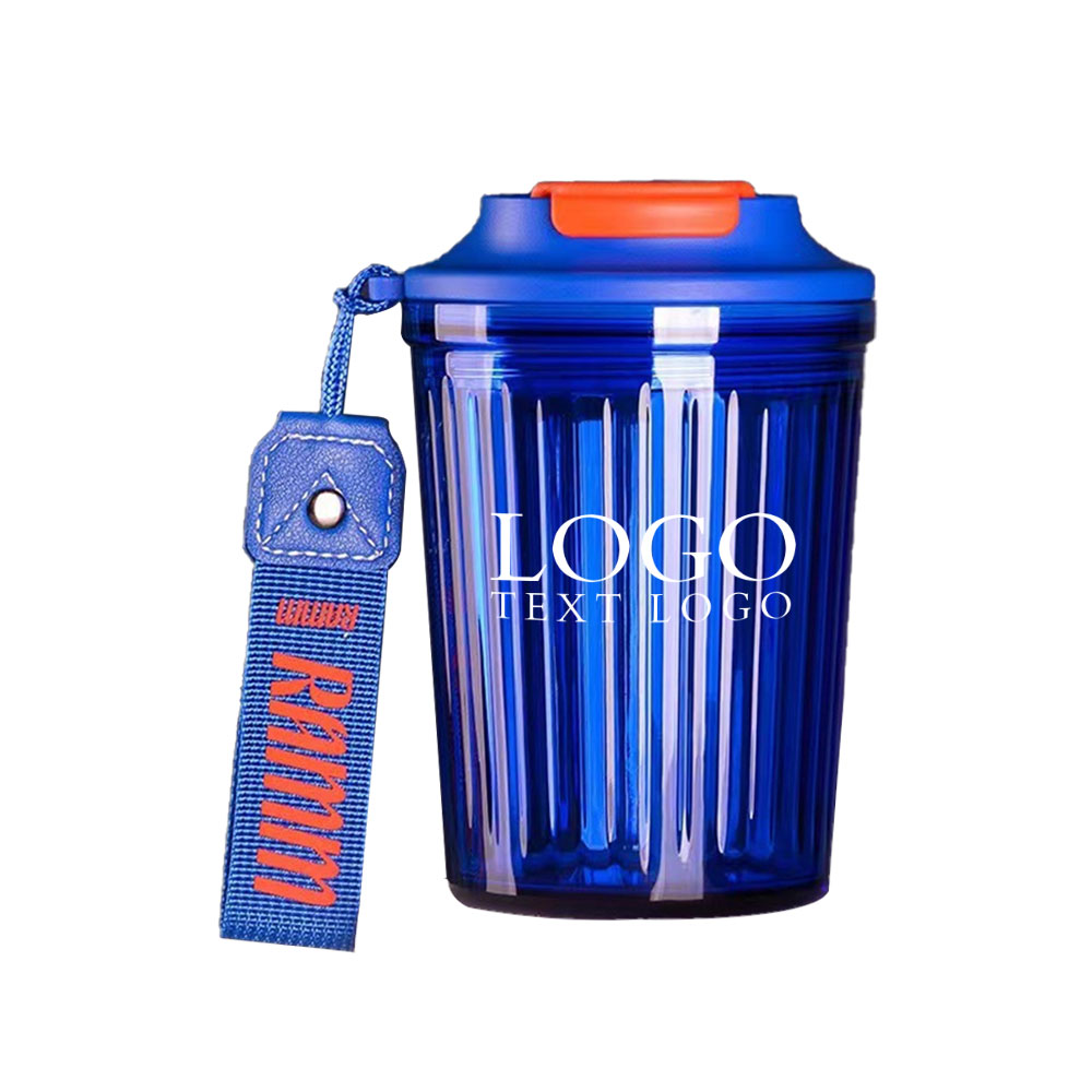 Vertical Stripes Plastic Coffee Mug Blue with Logo