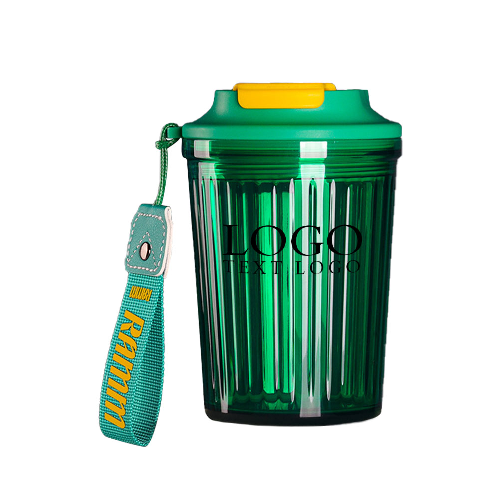 Vertical Stripes Plastic Coffee Mug Green with Logo