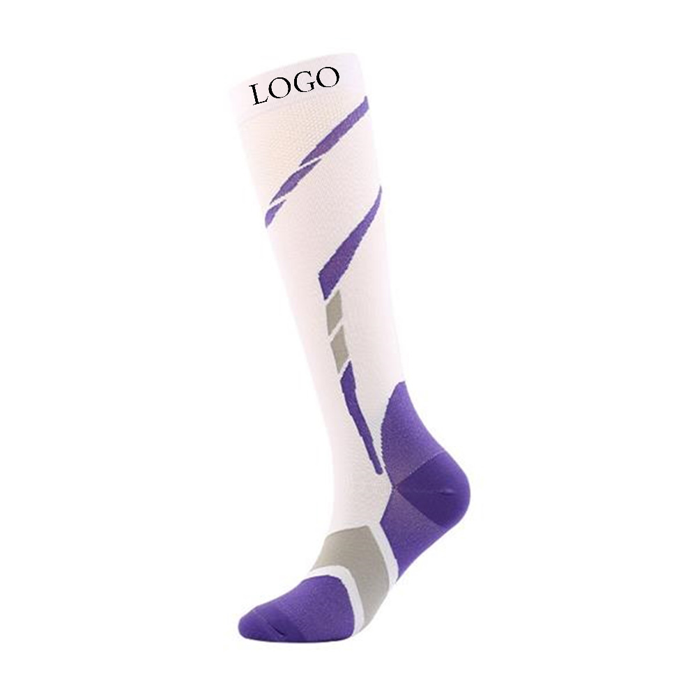 White Promo Knee High Compression Sports Soccer Socks With Logo