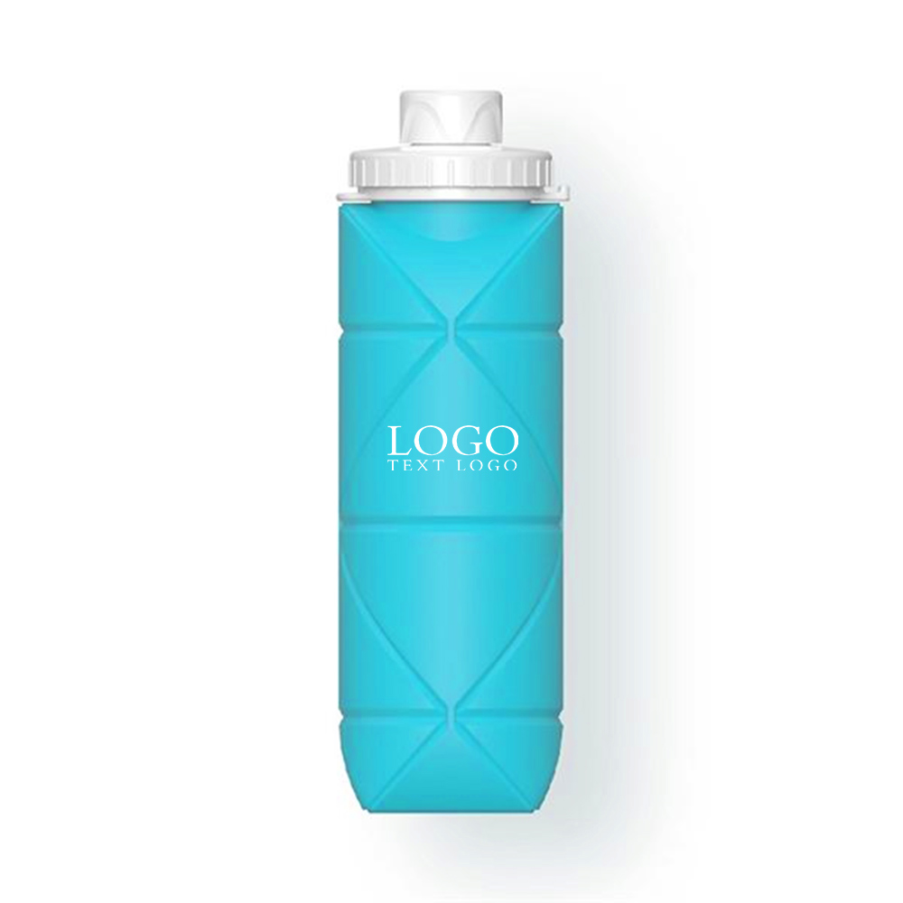 20 Oz Foldable Silicone Water Bottle Blue With Logo
