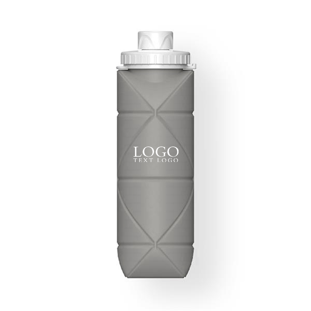 20 Oz Foldable Silicone Water Bottle Gray With Logo