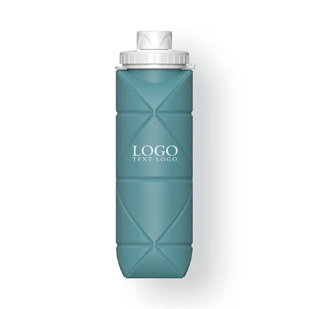 20 Oz Foldable Silicone Water Bottle Green With Logo