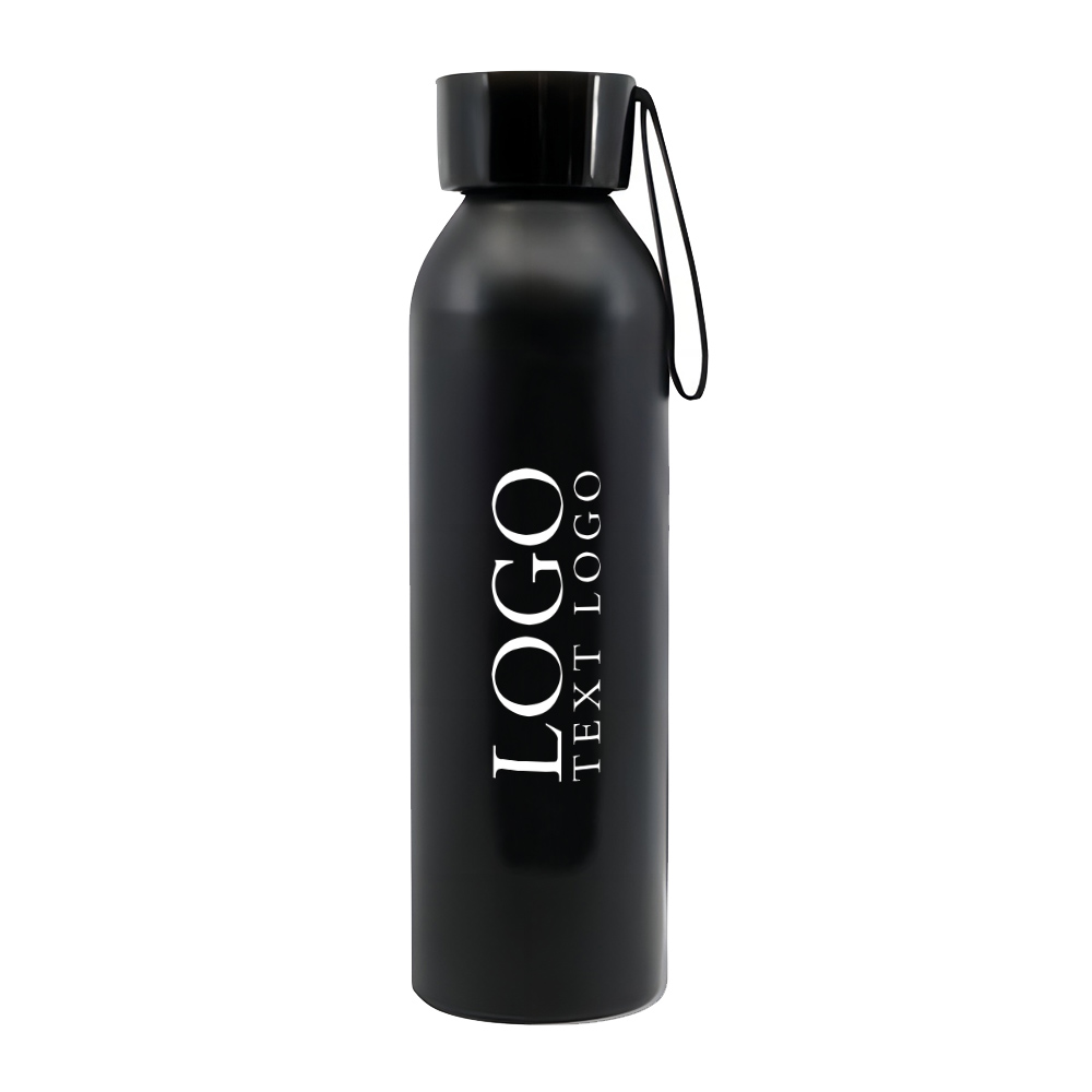 20oz Aluminum Bottle With Carrying Strap Black With Logo