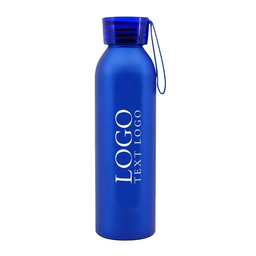 20oz Aluminum Bottle With Carrying Strap Blue With Logo