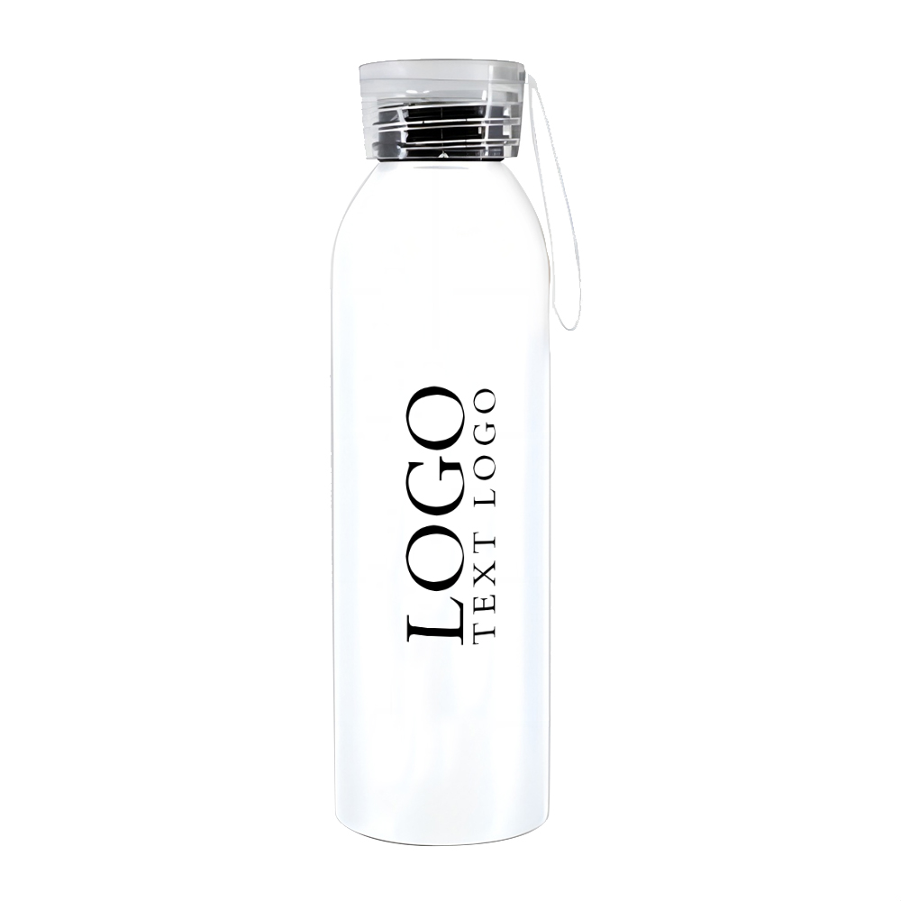 20oz Aluminum Bottle With Carrying Strap White With Logo