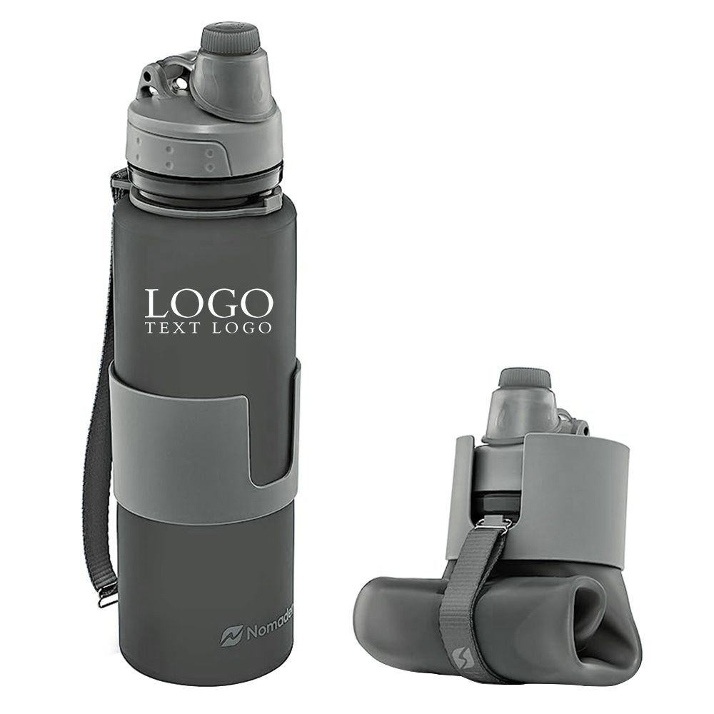 22Oz Collapsible Silicone Sports Water Bottle Gray With Logo