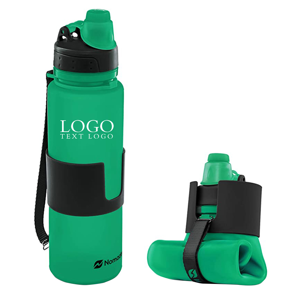 22Oz Collapsible Silicone Sports Water Bottle Green With Logo