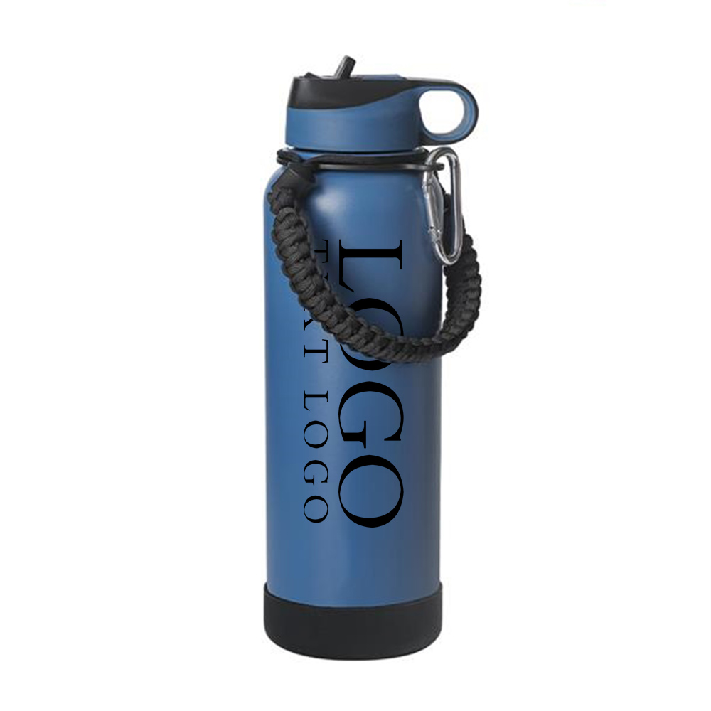 40 oz Paracord Vacuum Bottle Blue With Logo