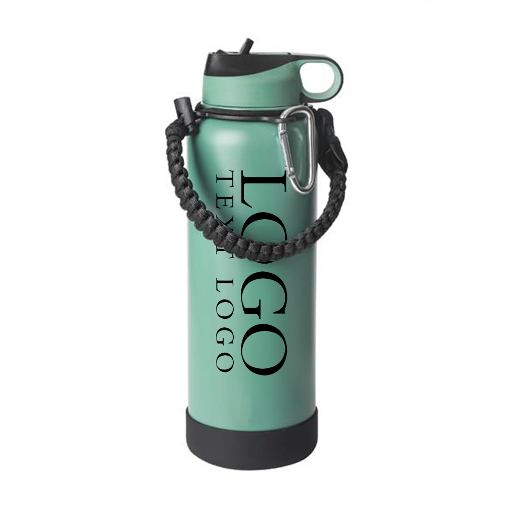 40 oz Paracord Vacuum Bottle Green With Logo