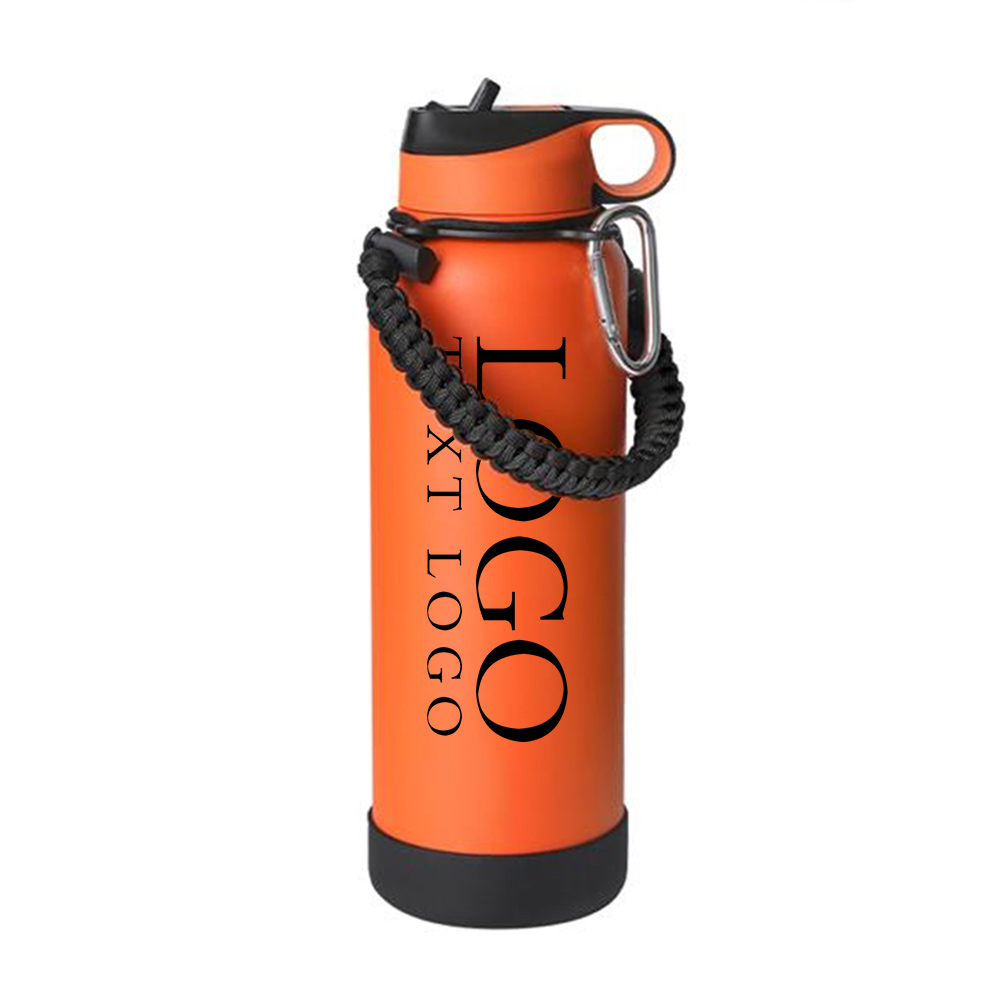 40 oz Paracord Vacuum Bottle Orange With Logo