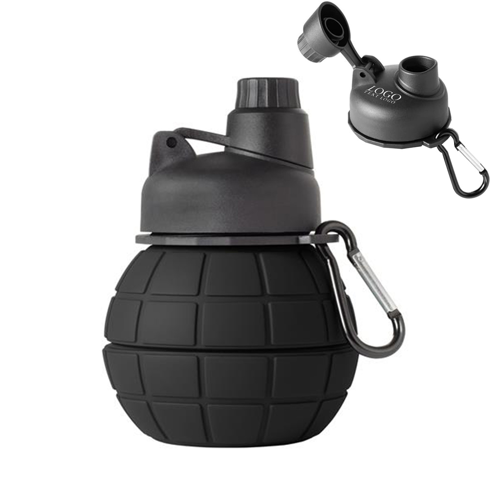 550ml Silicone Foldable Water Bottle Collapsible Bottle Black With Logo