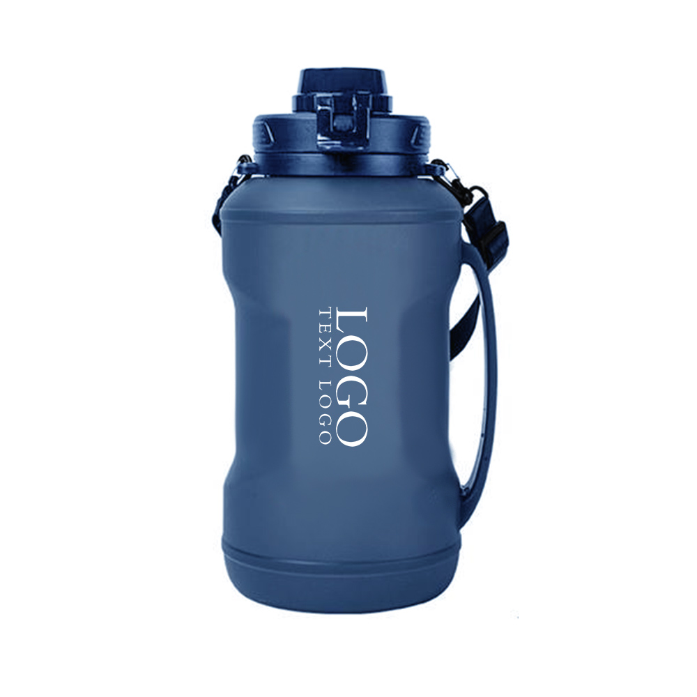 64oz Outdoor Sports Folding Large Capacity Water Bottle Navy Blue With Logo