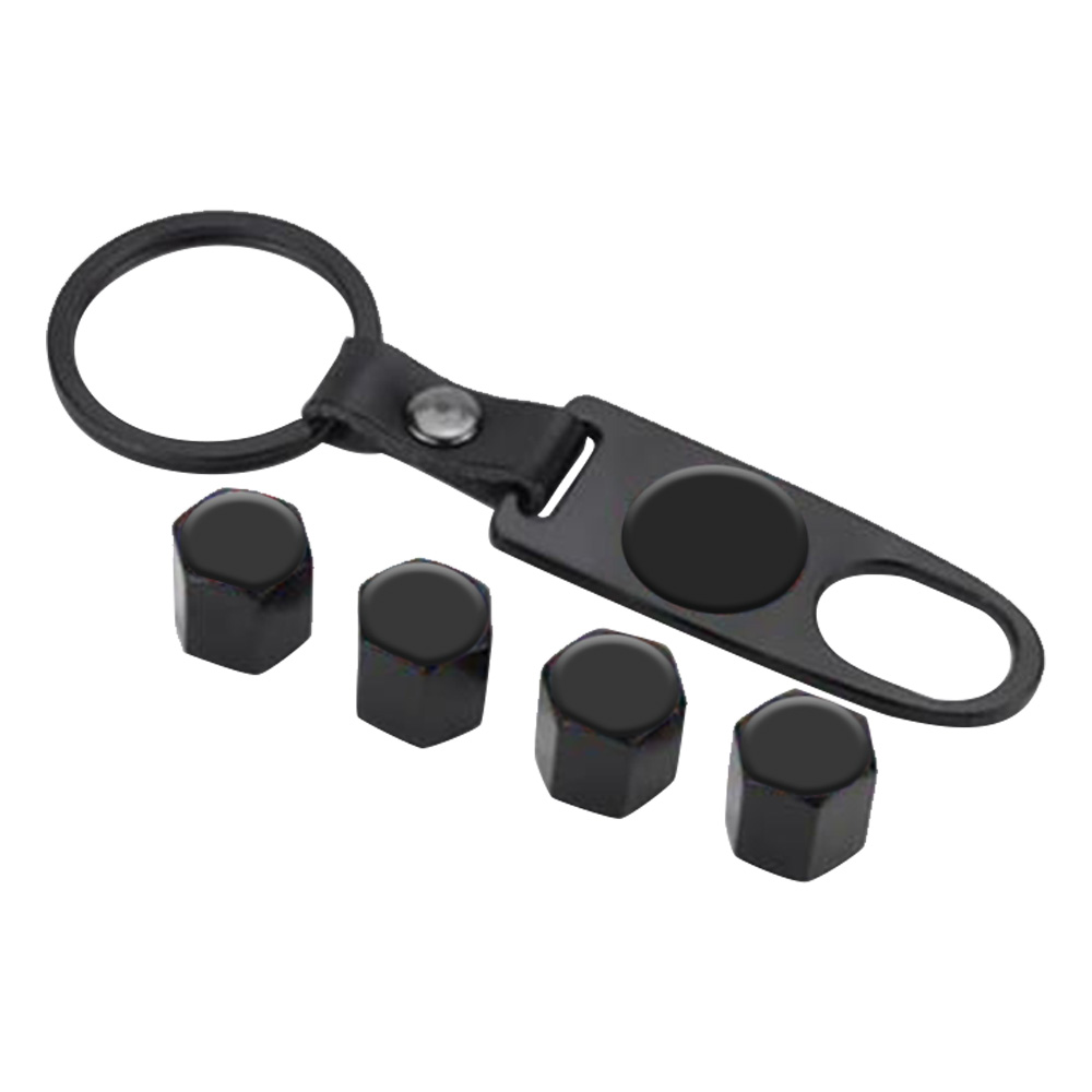 Black Promo Universal Car Tire Valve Stem Air Caps Cover And Keychain