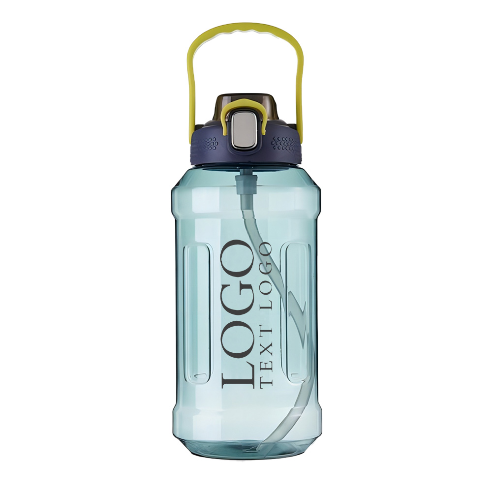 Marketing 64 oz Large Motivational Water Bottle With StrawHandle Green With Logo