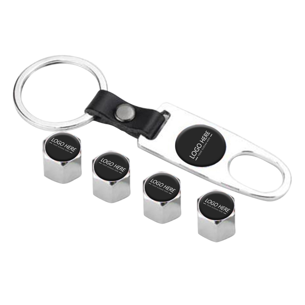 Silver Promo Universal Car Tire Valve Stem Air Caps Cover And Keychain With Logo