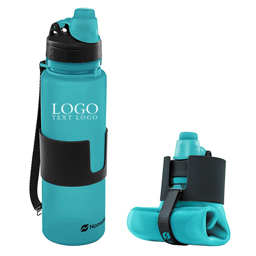 22Oz Collapsible Silicone Sports Water Bottle Blue With Logo
