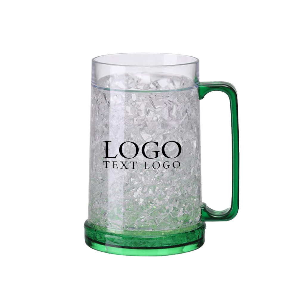 Plastic Freezer Beer Mugs Green with Logo
