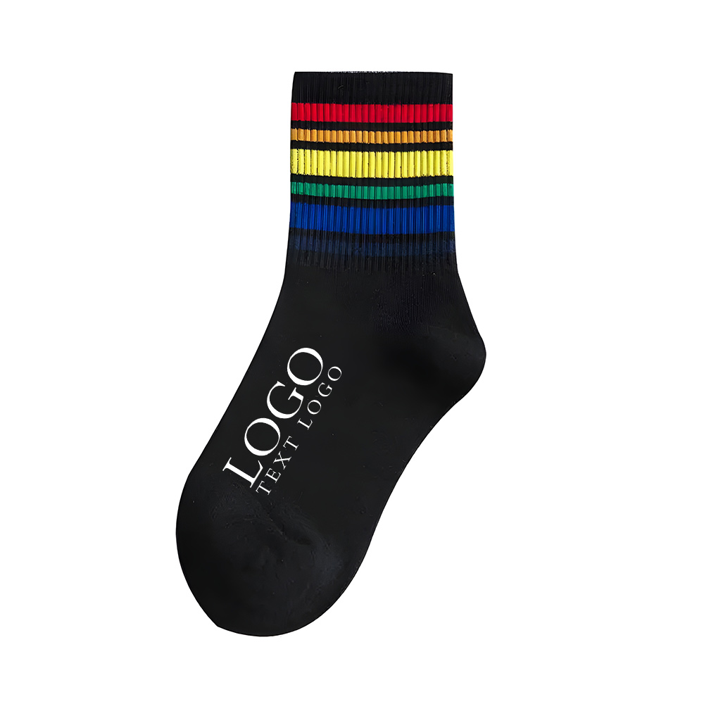Rainbow Pride Striped Socks Black 1 With Logo