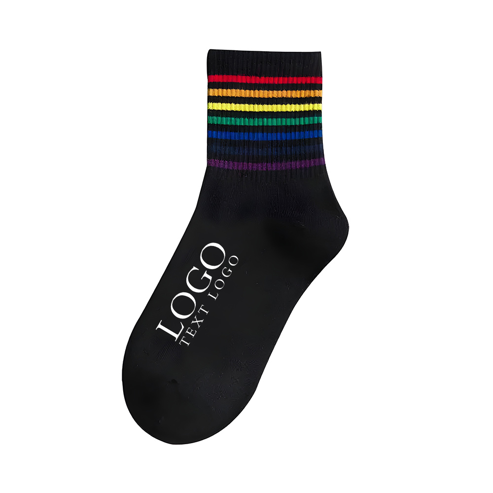 Rainbow Pride Striped Socks Black 2 With Logo