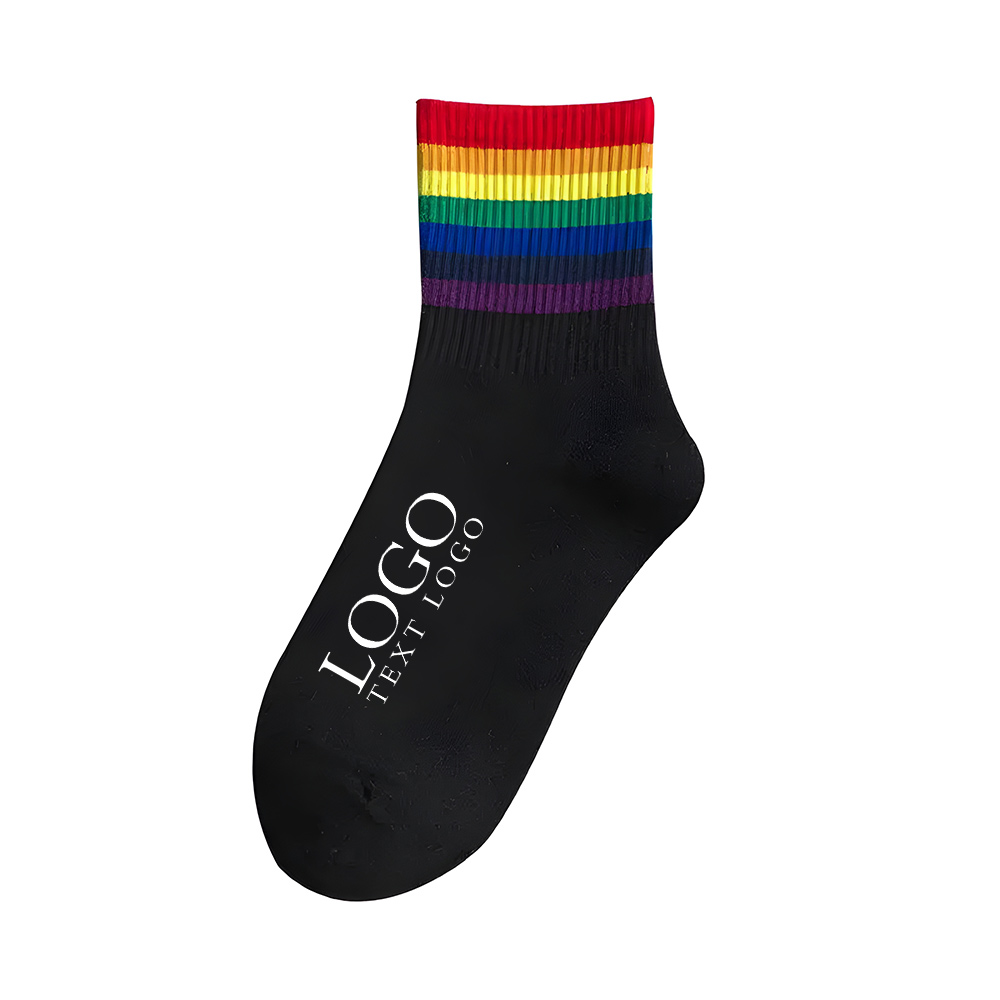 Rainbow Pride Striped Socks Black 3 With Logo
