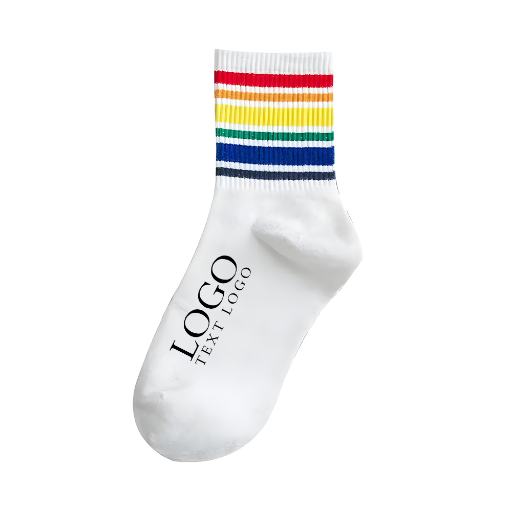 Rainbow Pride Striped Socks White 1 With Logo
