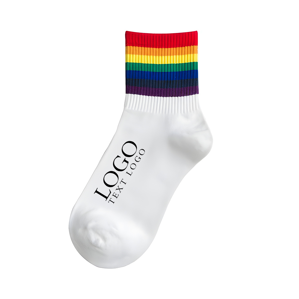 Rainbow Pride Striped Socks White 2 With Logo