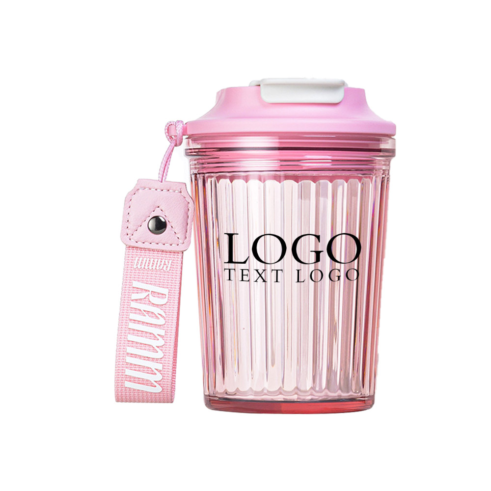 Vertical Stripes Plastic Coffee Mug Pink with Logo
