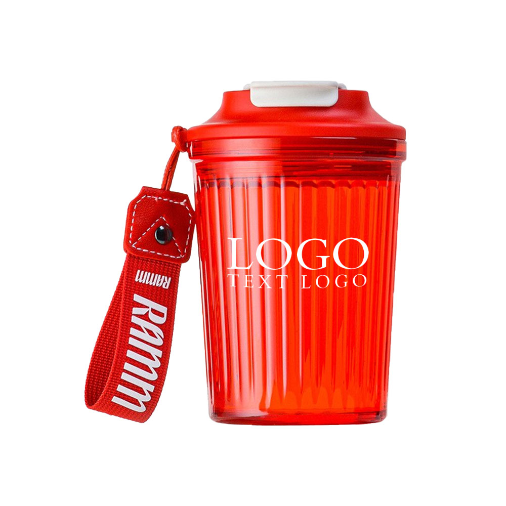 Vertical Stripes Plastic Coffee Mug Red with Logo