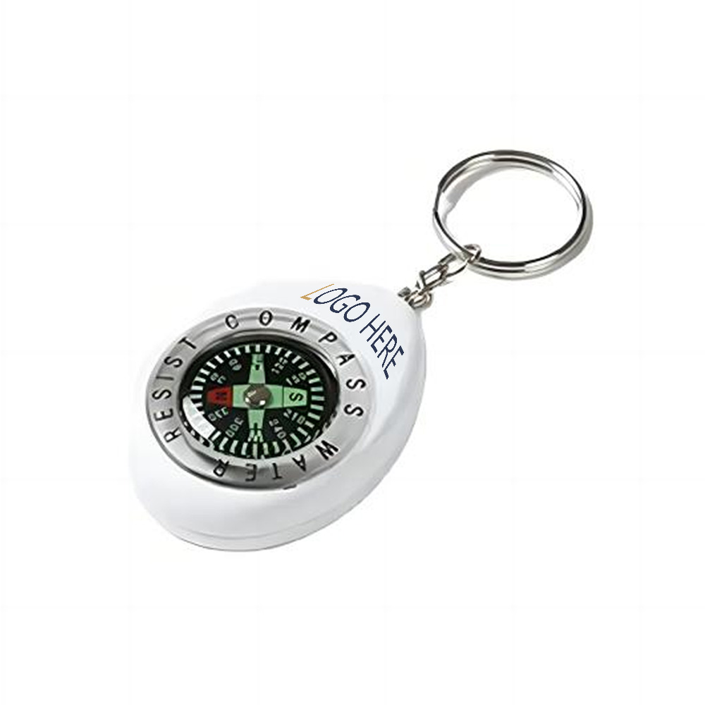 White Promo Oval Compass keychain With Logo