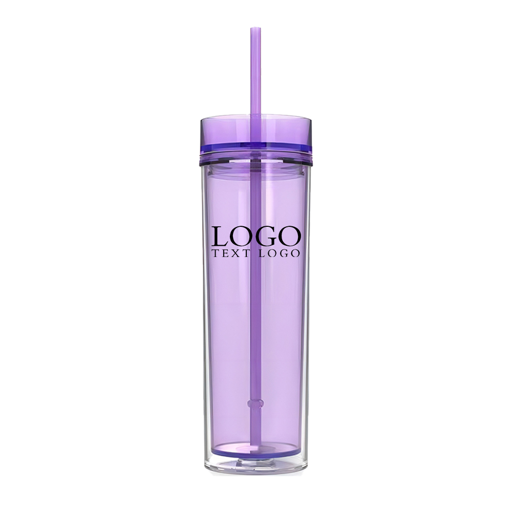16 Oz Double Wall Clear Plastic Tumbler Light Purple with Logo