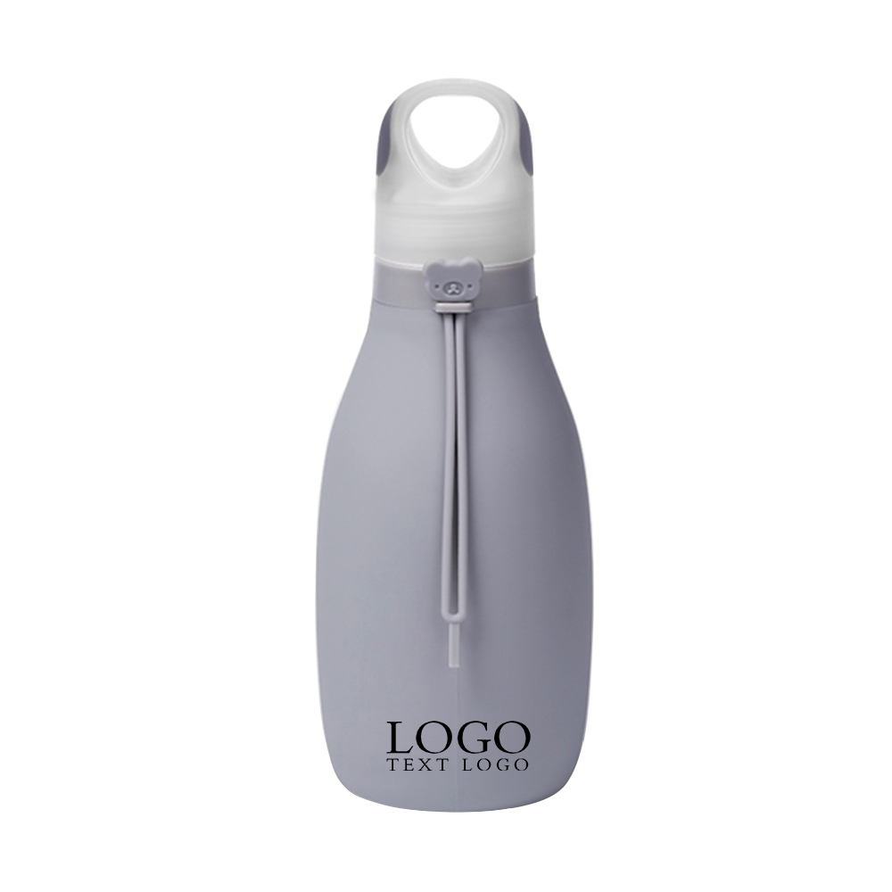 Collapsible Outdoor Silicone Water Bottle Gray Logo