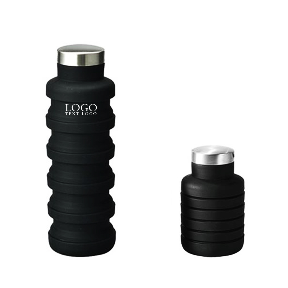 Collapsible Silicone Water Bottle Black Logo