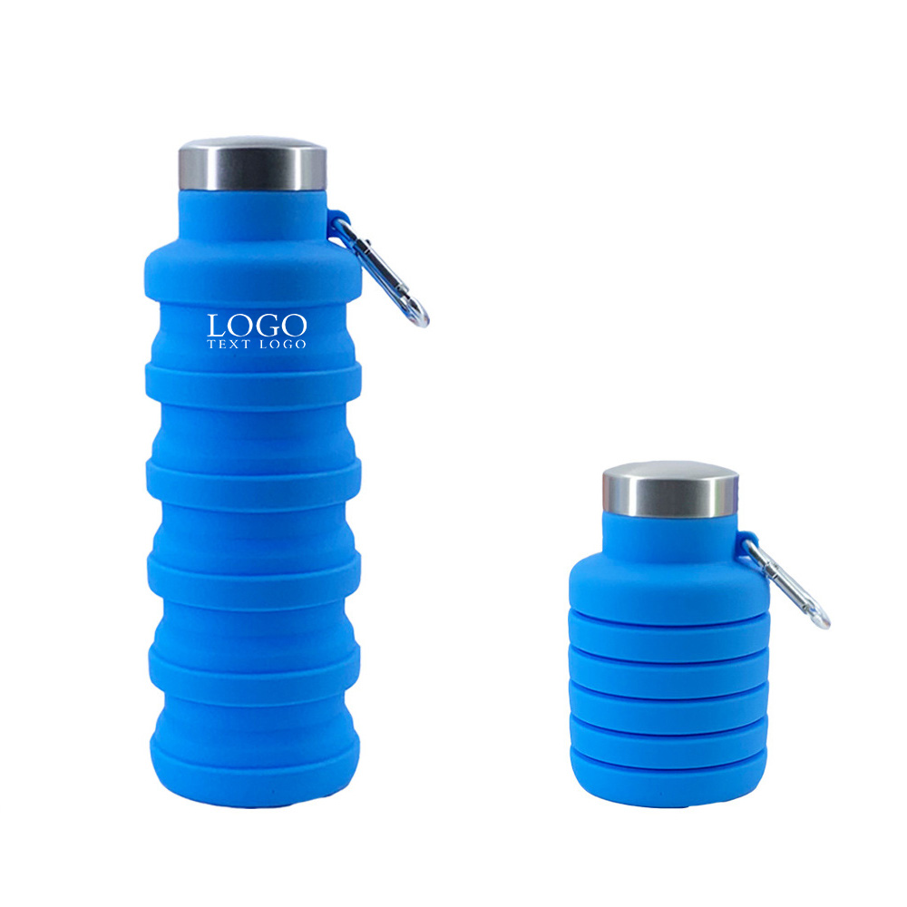 Collapsible Silicone Water Bottle Blue Logo