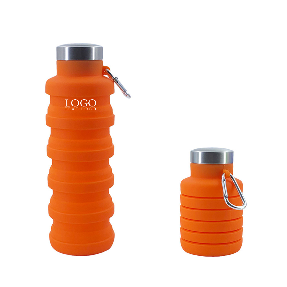 Collapsible Silicone Water Bottle Oragne Logo