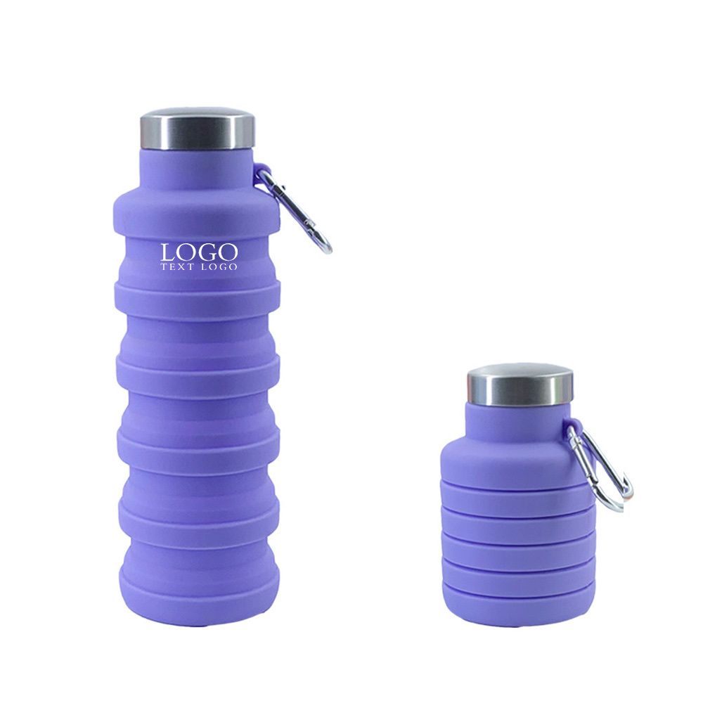 Collapsible Silicone Water Bottle Purple Logo
