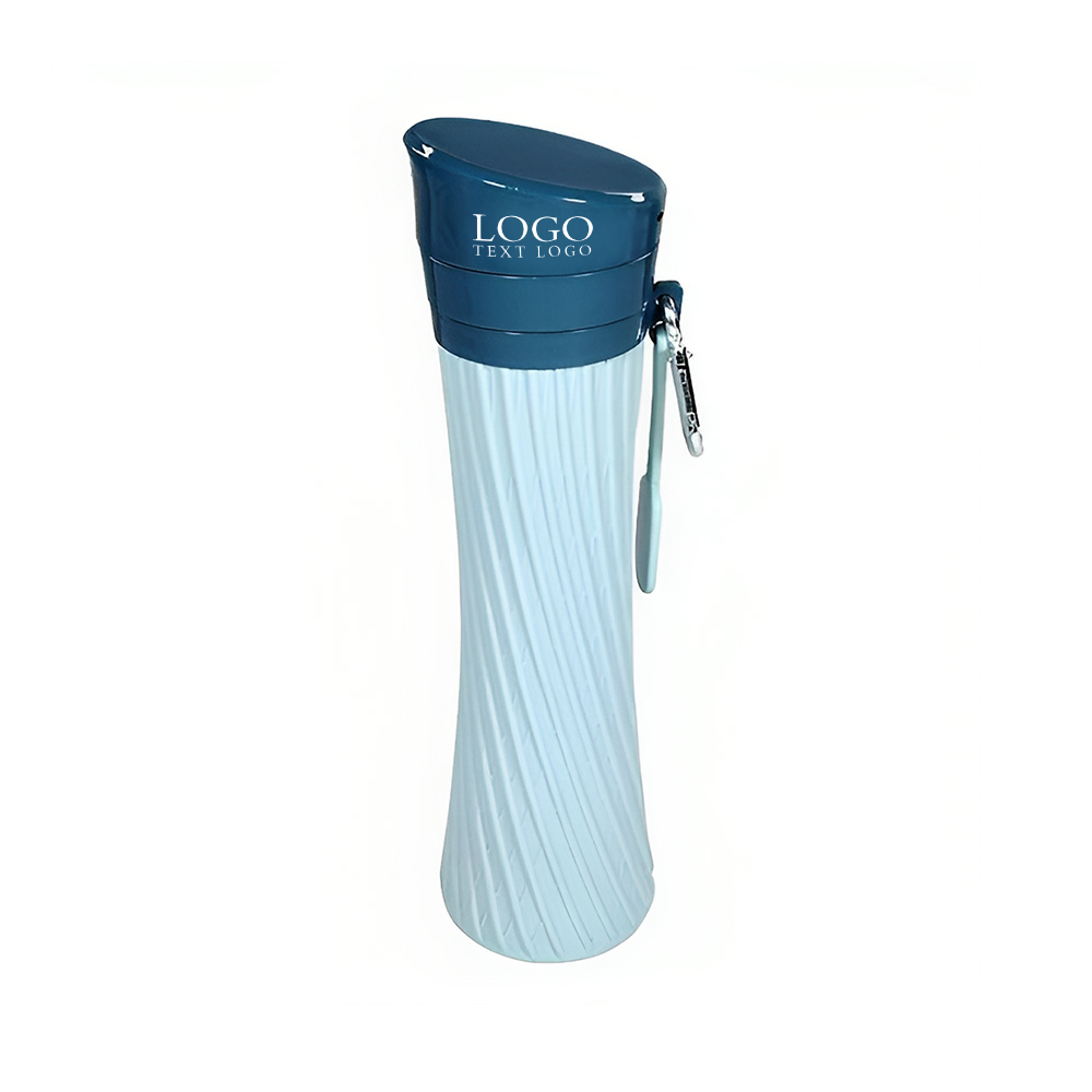 Collapsible Water Bottles BPA Free Silicone Travel Mug Blue Logo