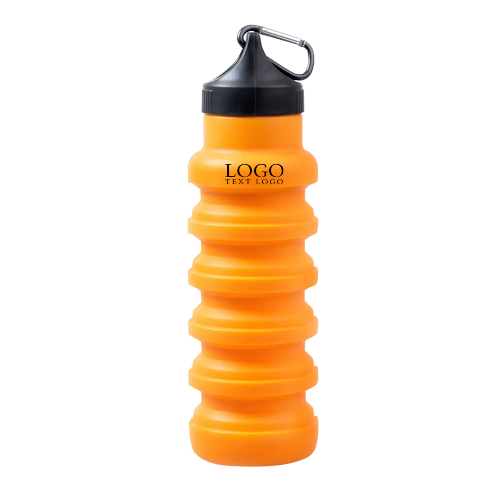 Silicone Collapsible Water Bottle Orange Logo