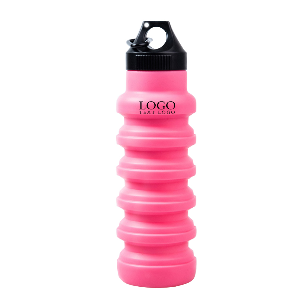 Silicone Collapsible Water Bottle Pink Logo