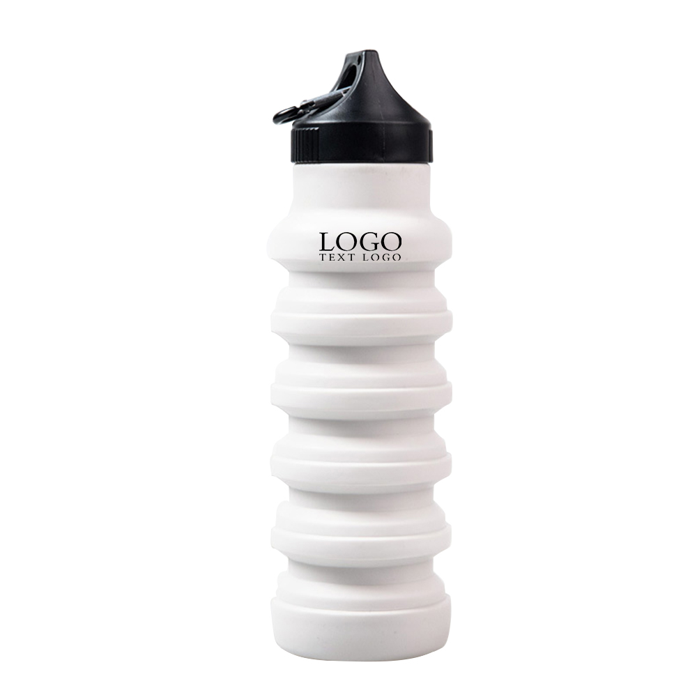 Silicone Collapsible Water Bottle White Logo