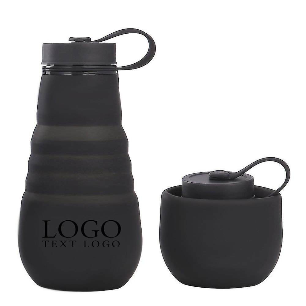 Silicone Foldable Water Bottle Black Logo