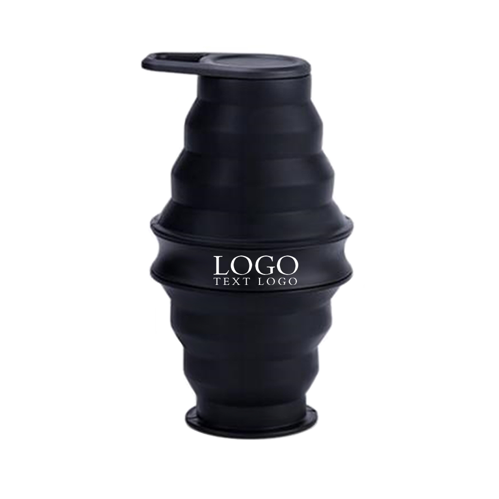 Silicone Foldable Water Bottle Black Logo